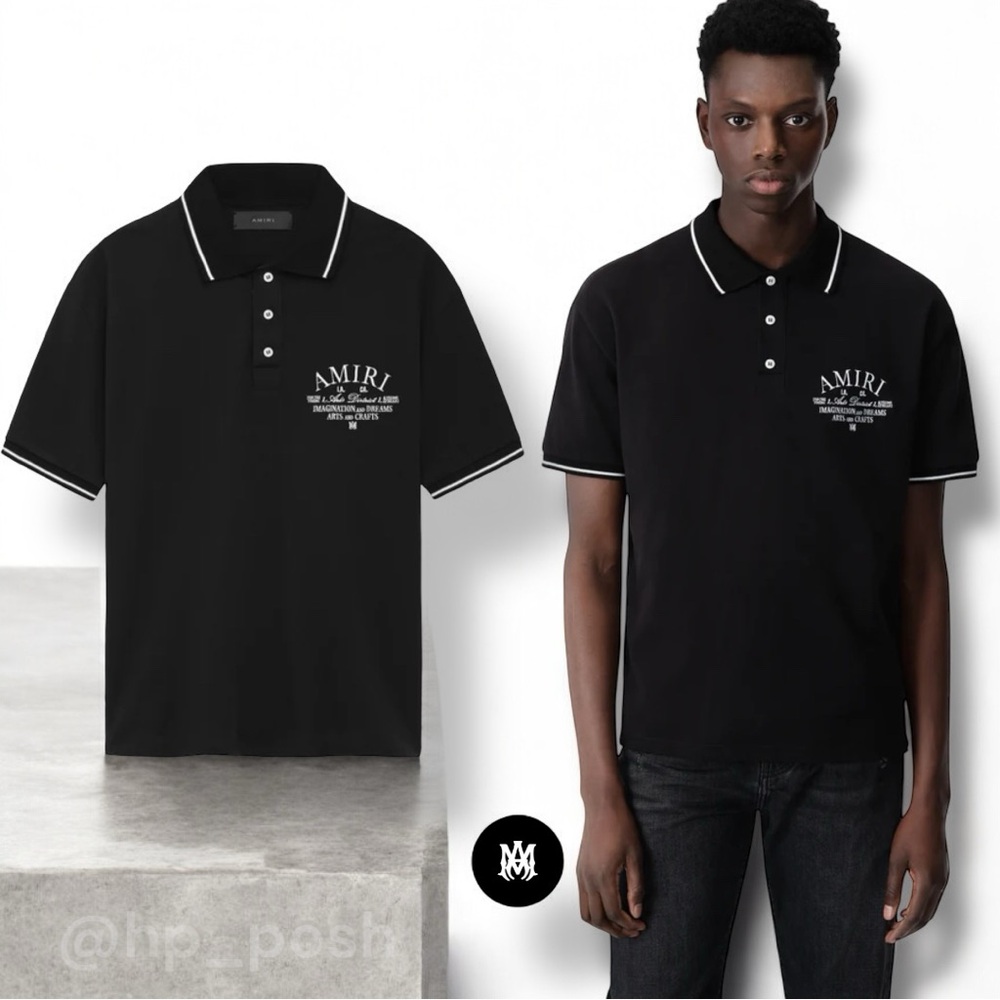 AMIRI Black Polo Shirt With Classic Collar And Logo Embroidery